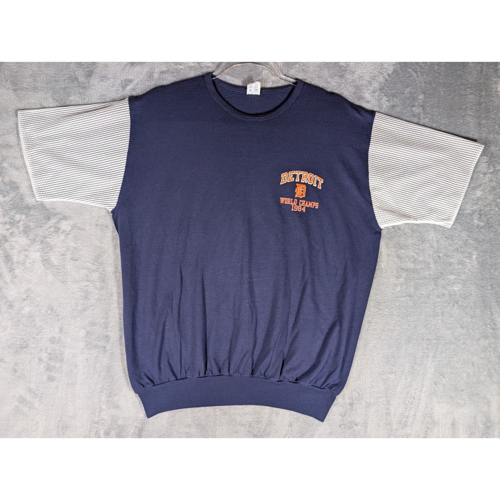 VTG 1984 Detroit Tigers World Champs Artex Shirt Mens XL Navy Mesh Color block